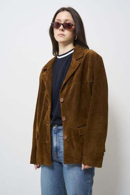 Giacca donna marrone in pelle scamosciata - 2