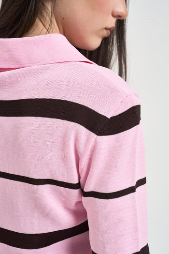 Polo donna a righe rosa e marrone - 4