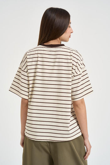 T-shirt donna a righe marrone - 3