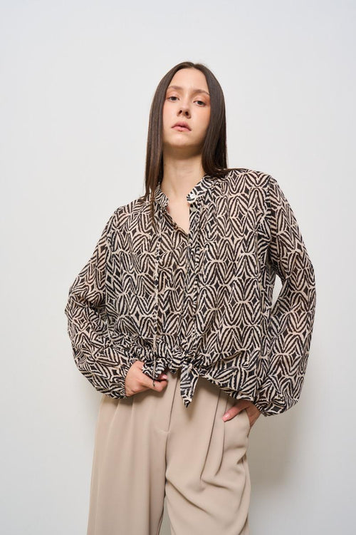 Blusa donna fantasia geometrica nera