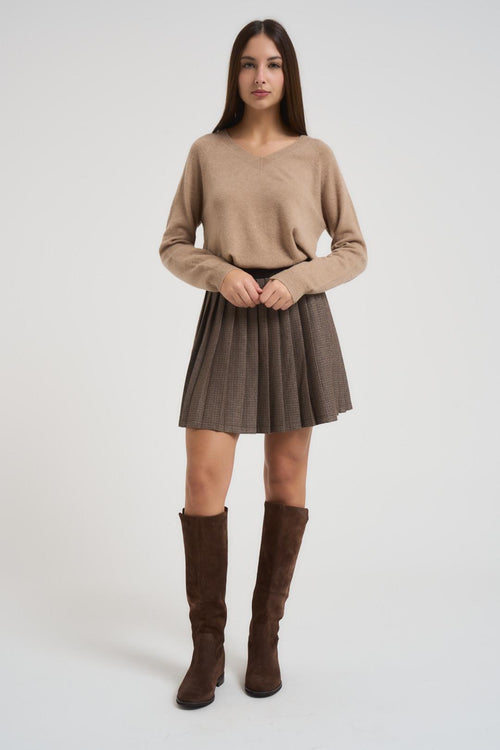 Minigonna donna a pieghe cammello