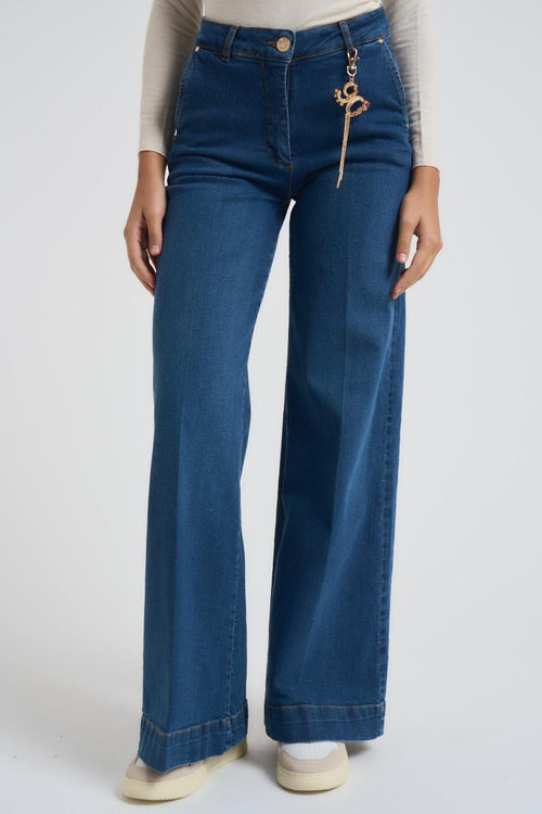 Jeans a zampa in denim stretch donna blu