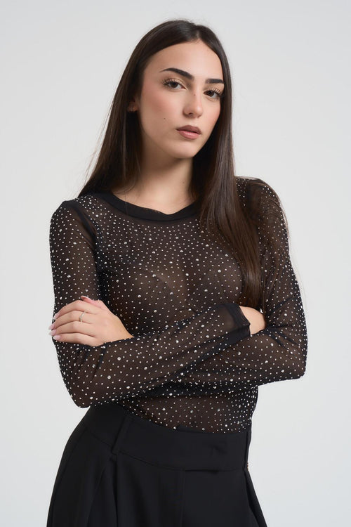 Body donna con strass nero - 2