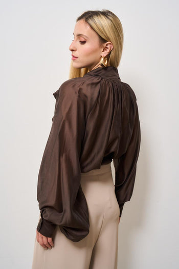 Camicia donna semitrasparente cioccolato - 3