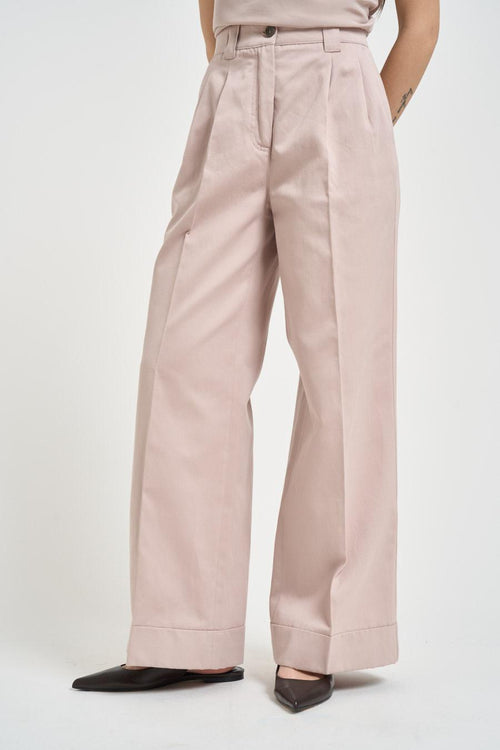 Pantalone donna gamba ampia cipria