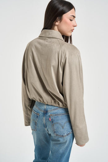 Giacca donna in suede verde salvia - 4