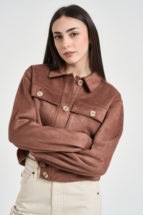 Giubbotto donna in suede marrone