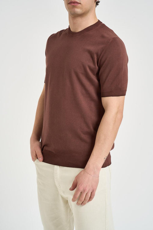 T-shirt uomo in maglia marrone - 2
