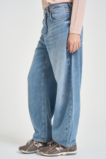 Jeans donna balloon in denim blu chiaro - 4