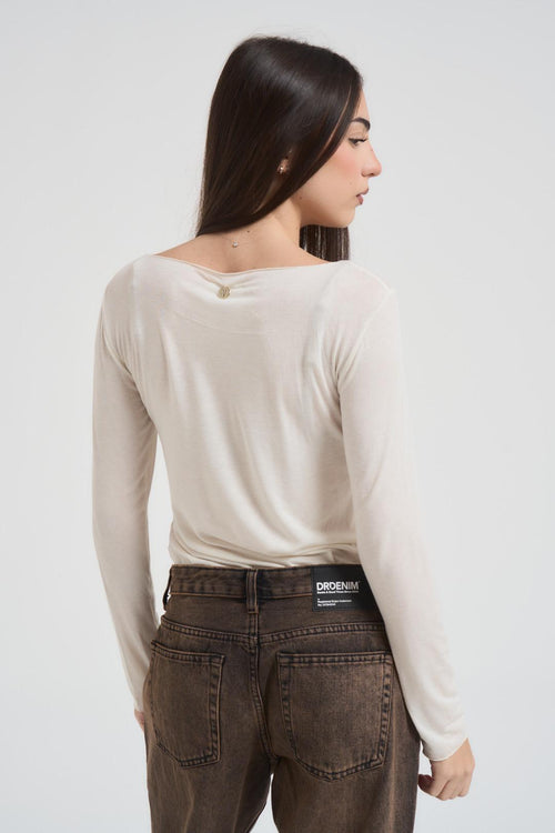 Maglia donna scollo a barchetta panna - 2