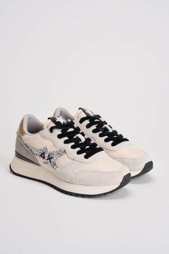 Sneakers donna bianche e grigie con glitter - 3