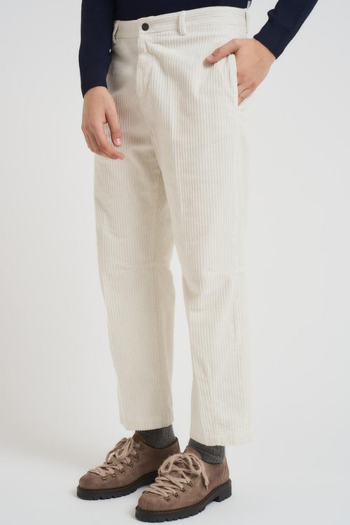 Pantalone uomo regular fit a costine panna