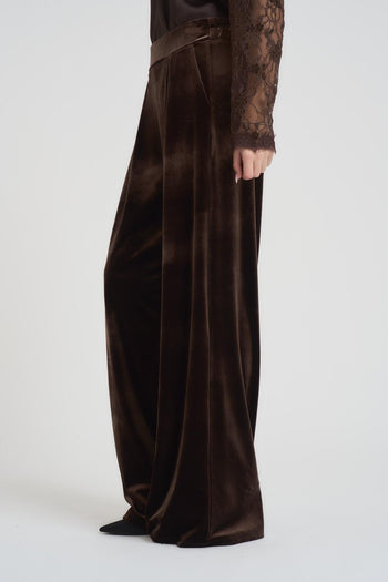 Pantalone donna a palazzo in velluto marrone - 3