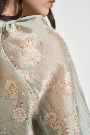 Camicia donna verde salvia con stampa floreale - 4