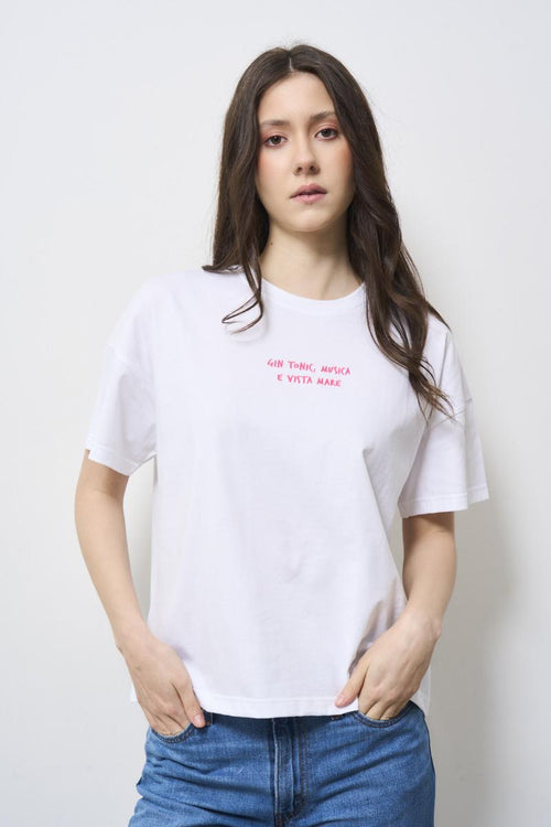 T-shirt donna bianca scritta Gin Tonic