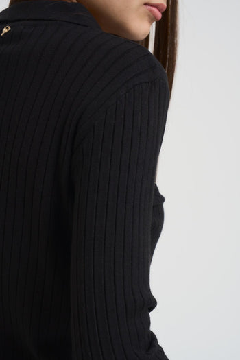 Polo in maglia a coste nera - 4