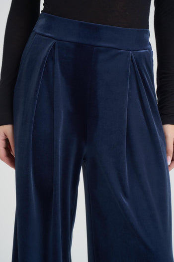 Pantalone donna a palazzo in velluto blu - 5