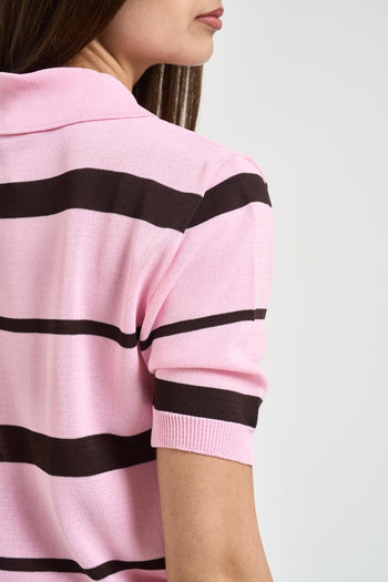 Polo donna a righe rosa e marrone - 4