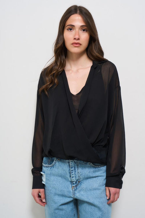 Camicia donna nera con incrocio
