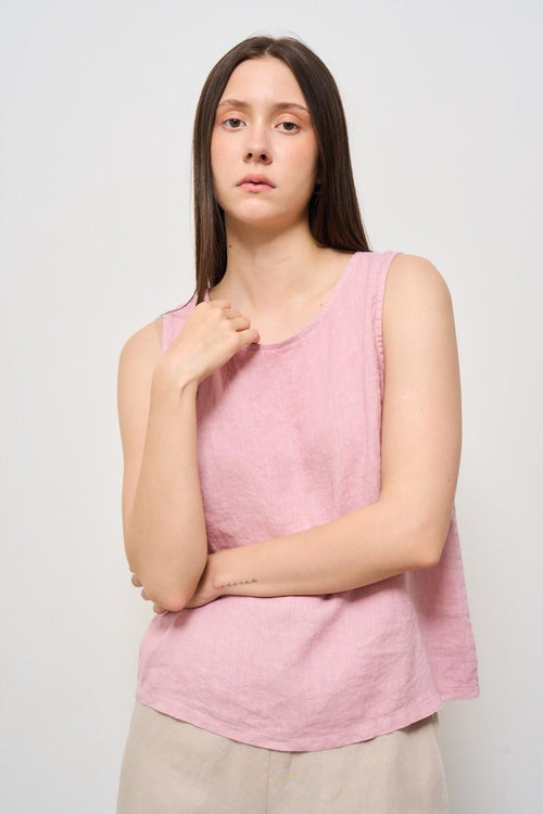Top donna in lino rosa