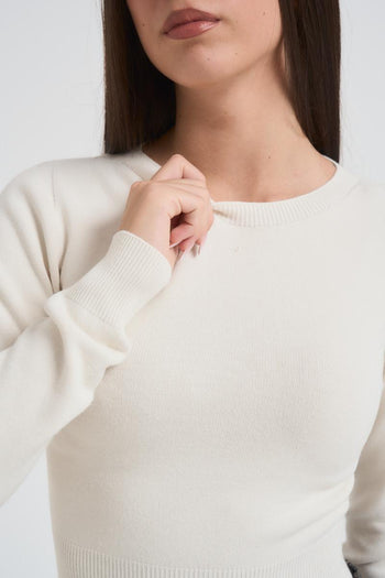 Maglia donna girocollo cropped panna - 3