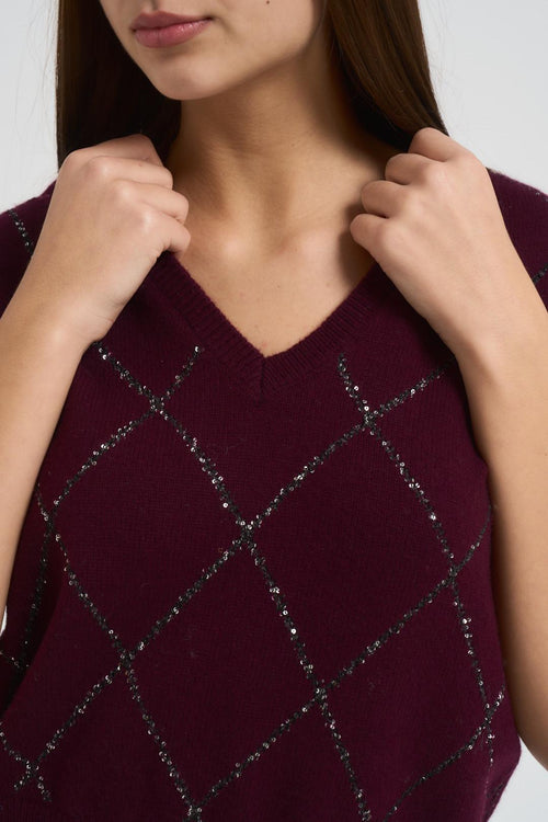 Gilet donna a rombi bordeaux - 2