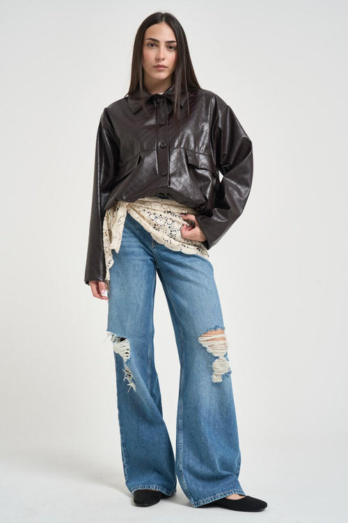 Giubbotto donna in ecopelle moro