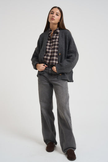 Cardigan donna scollo a V grigio - 7