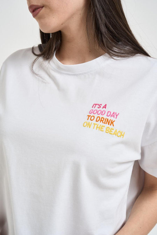 T-shirt donna con ricamo bianca - 2