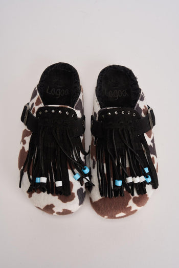 Sabot donna in suede animalier con frange - 6