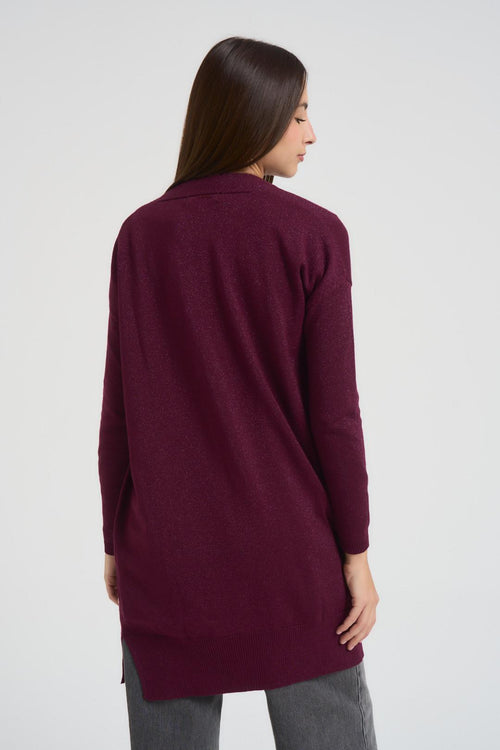 Cardigan donna bordeaux in lurex<BR/> - 2