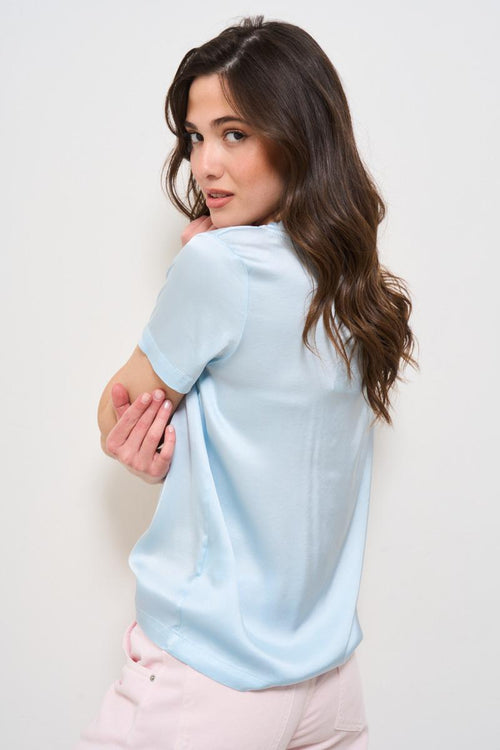 T-shirt donna celeste girocollo - 2