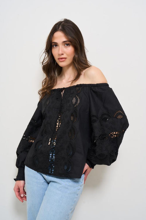Camicia donna traforata nera