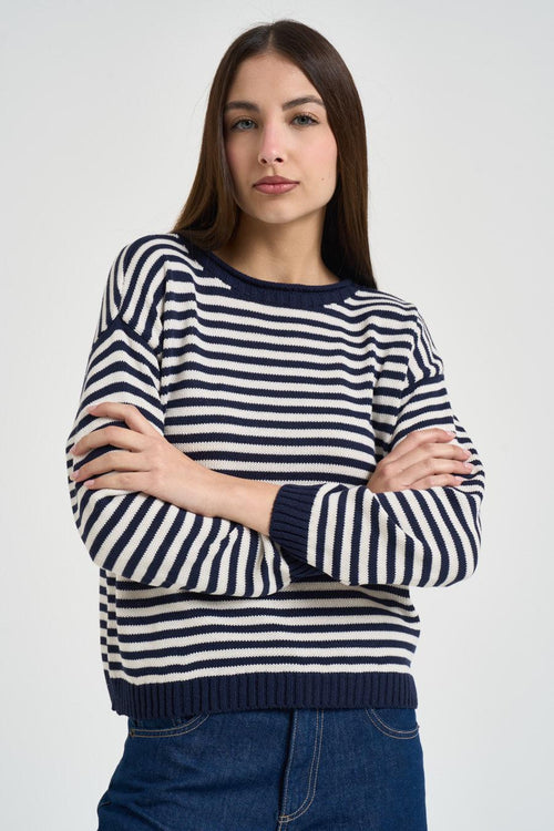 Maglia donna a righe blu e panna