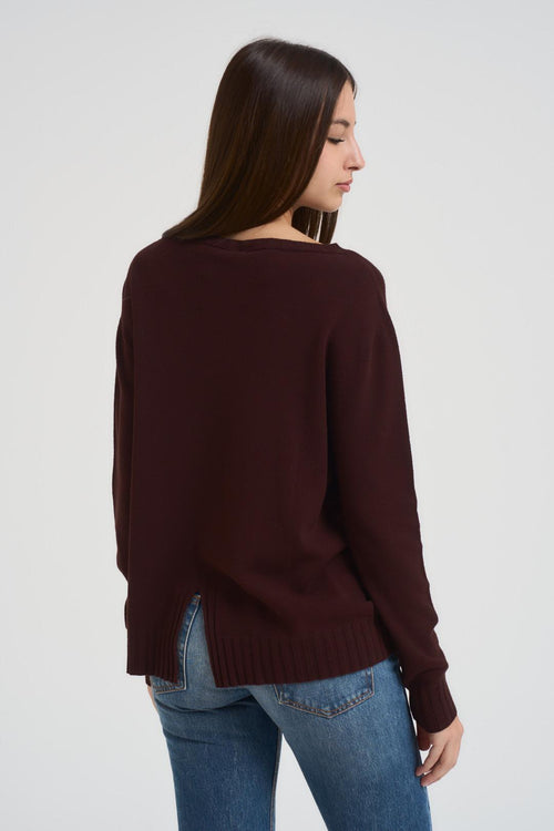 Maglia donna scollo a barchetta marrone - 2