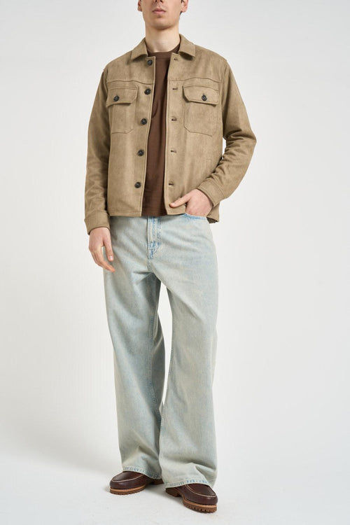 Overshirt uomo in suede beige