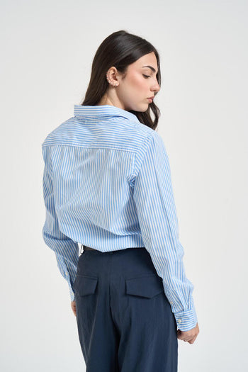Camicia donna a righe verticali celeste - 4