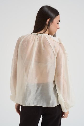 Blusa donna con volant beige - 3
