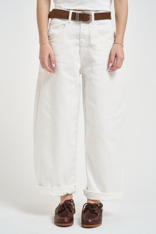 Jeans donna balloon in denim bianco