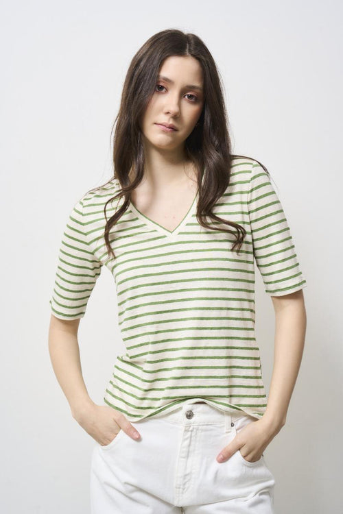 T-shirt donna verde a righe