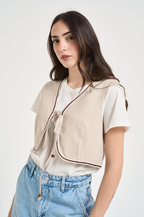 Gilet donna cropped beige - 2
