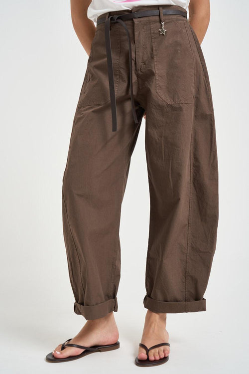 Pantalone donna barrel fit marrone - 2