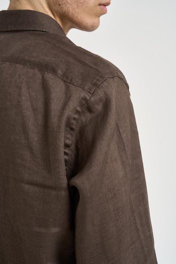 Camicia uomo in lino marrone - 6