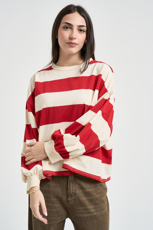 Maglia donna a righe rossa e panna - 1
