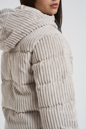 Piumino con cappuccio in velluto a coste panna donna - 6