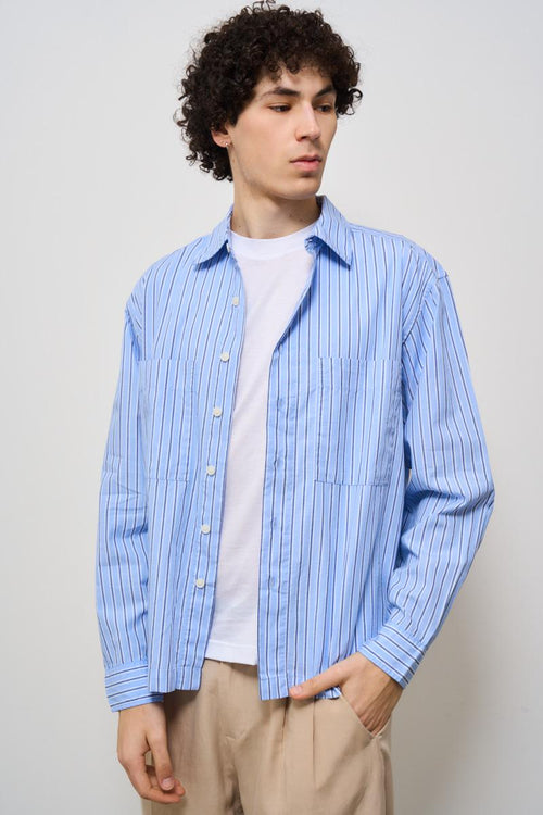 Camicia uomo gessata celeste