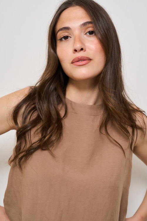 Top donna girocollo cammello - 2