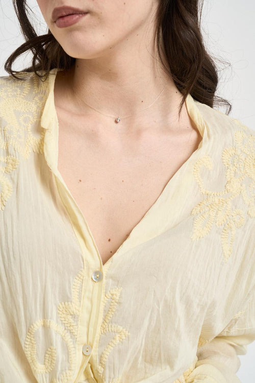 Camicia donna con ricami floreali gialla - 2