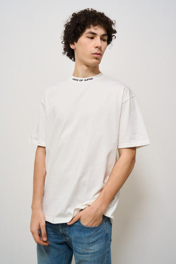 T-shirt uomo bianca dettaglio scritta girocollo - 3