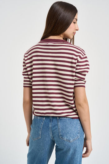 T-shirt donna in maglia a righe rossa - 3